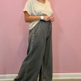 Charcoal Black French Terry Wide Leg Pants