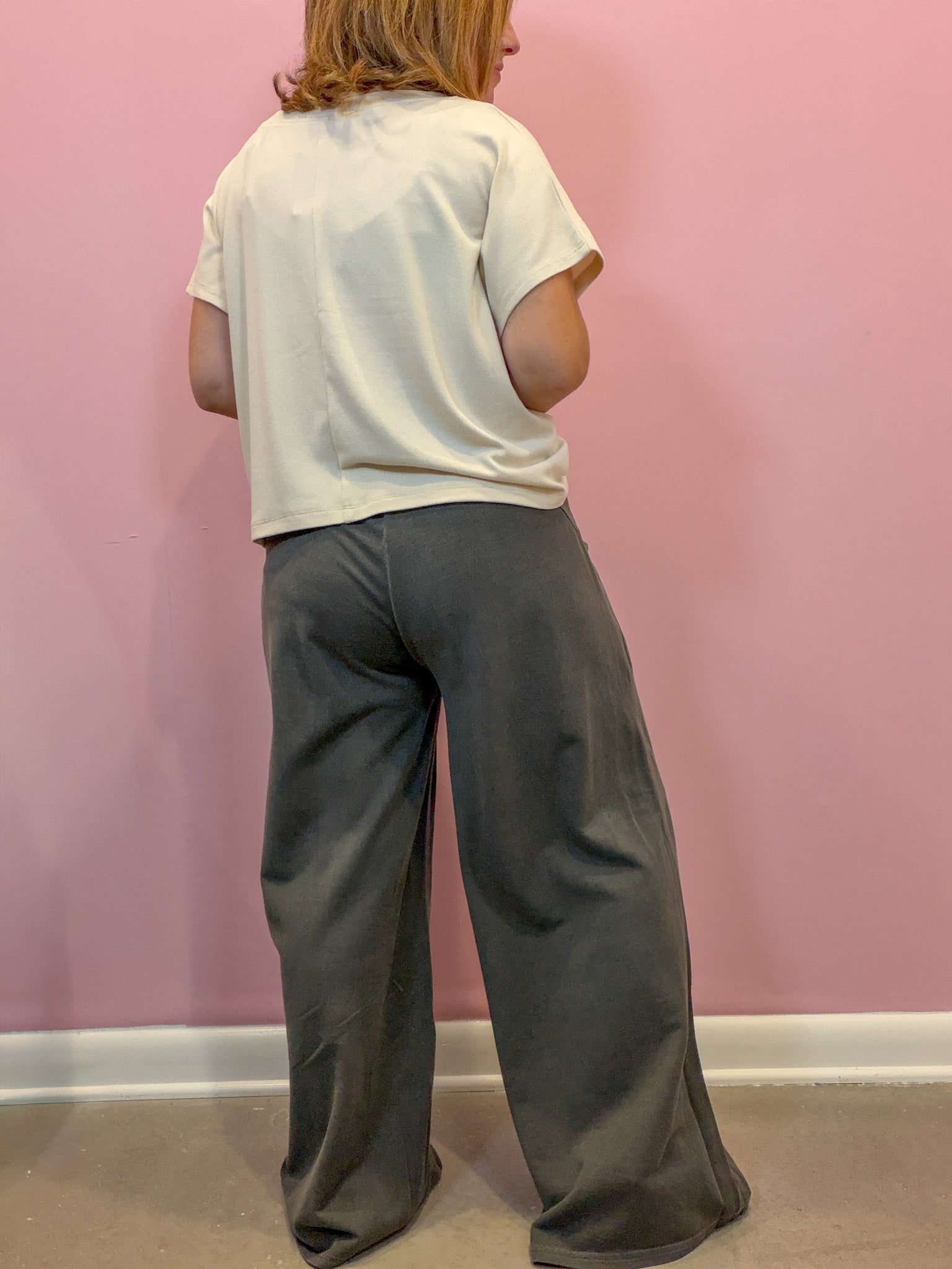 Charcoal Black French Terry Wide Leg Pants