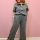 Grey High Neck Half Zip Top