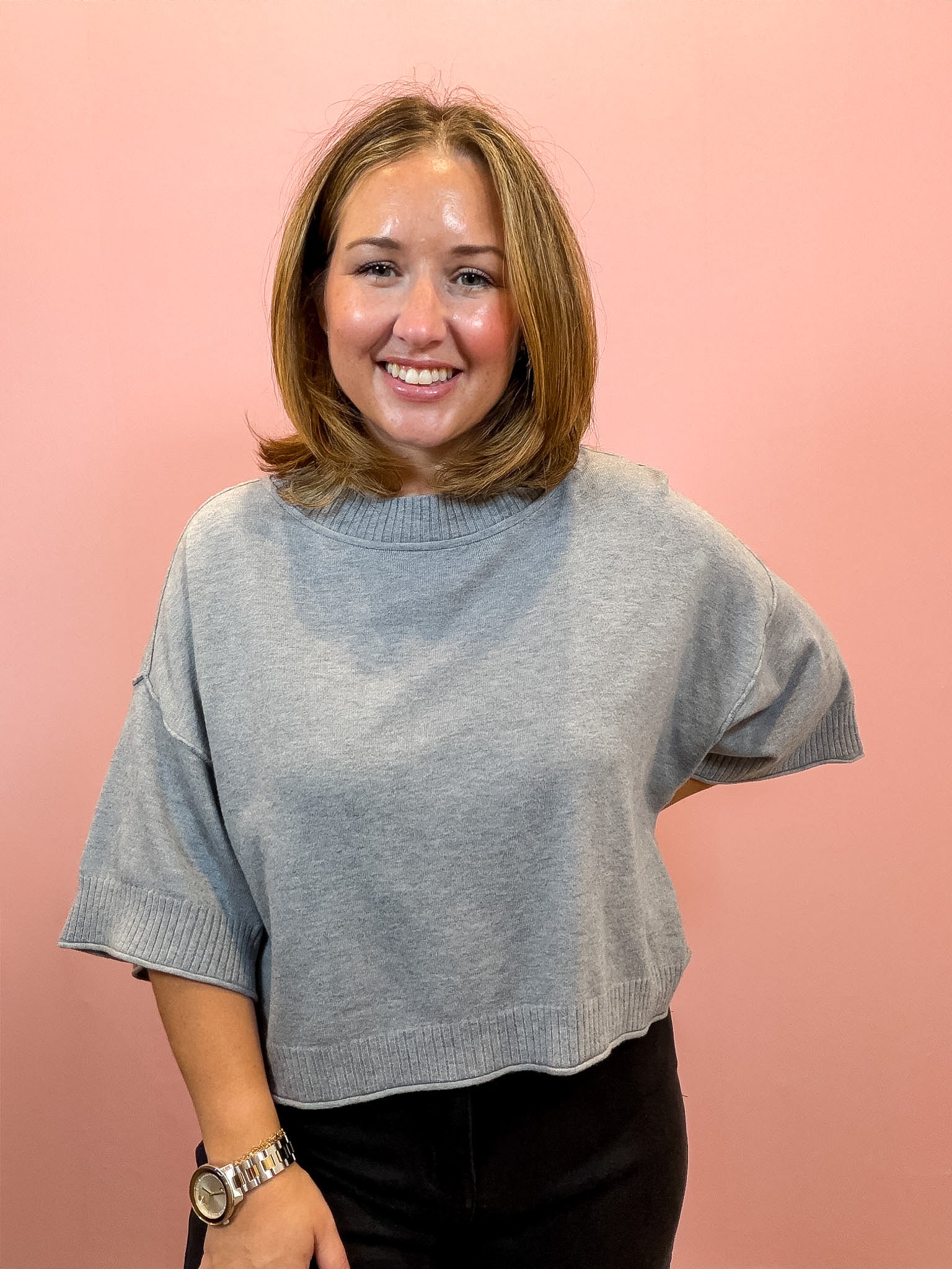 Grey Mock Neck Boxy Sweater