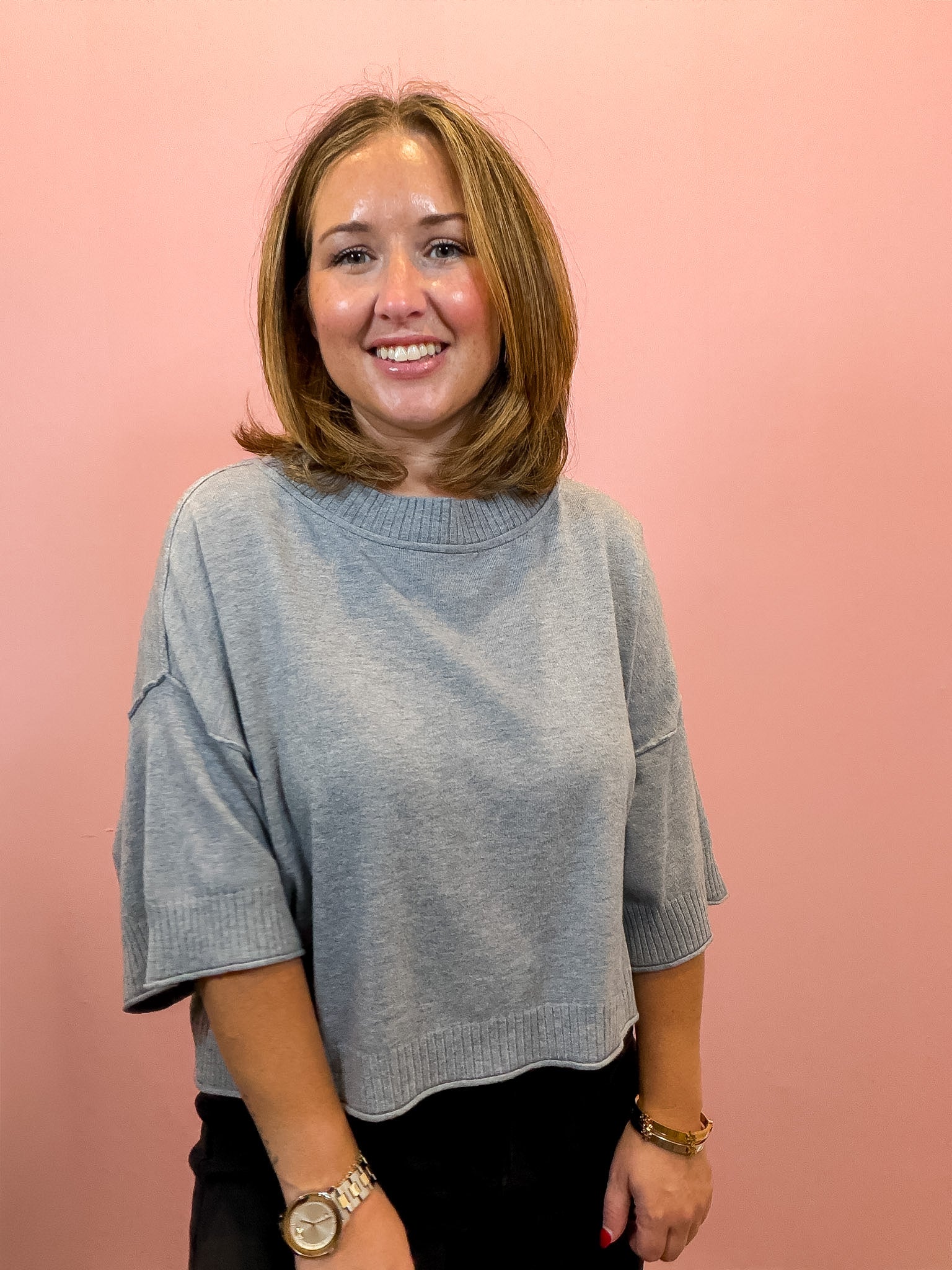 Grey Mock Neck Boxy Sweater