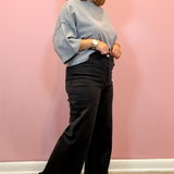 High Waist Frayed Hem Straight Pants | Black