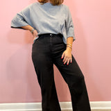 High Waist Frayed Hem Straight Pants | Black