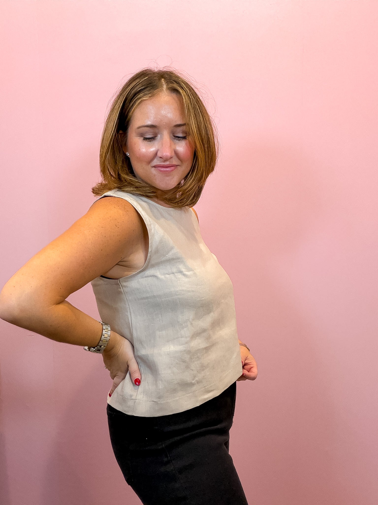 Beige Linen Tank Top