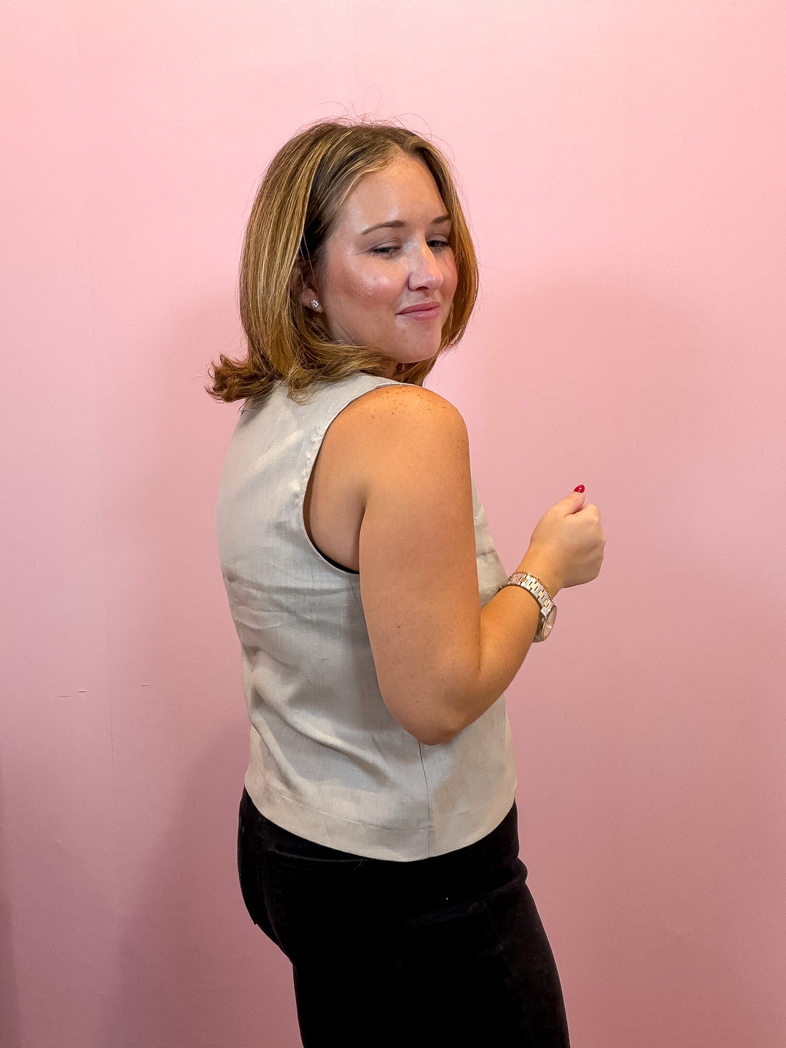 Beige Linen Tank Top
