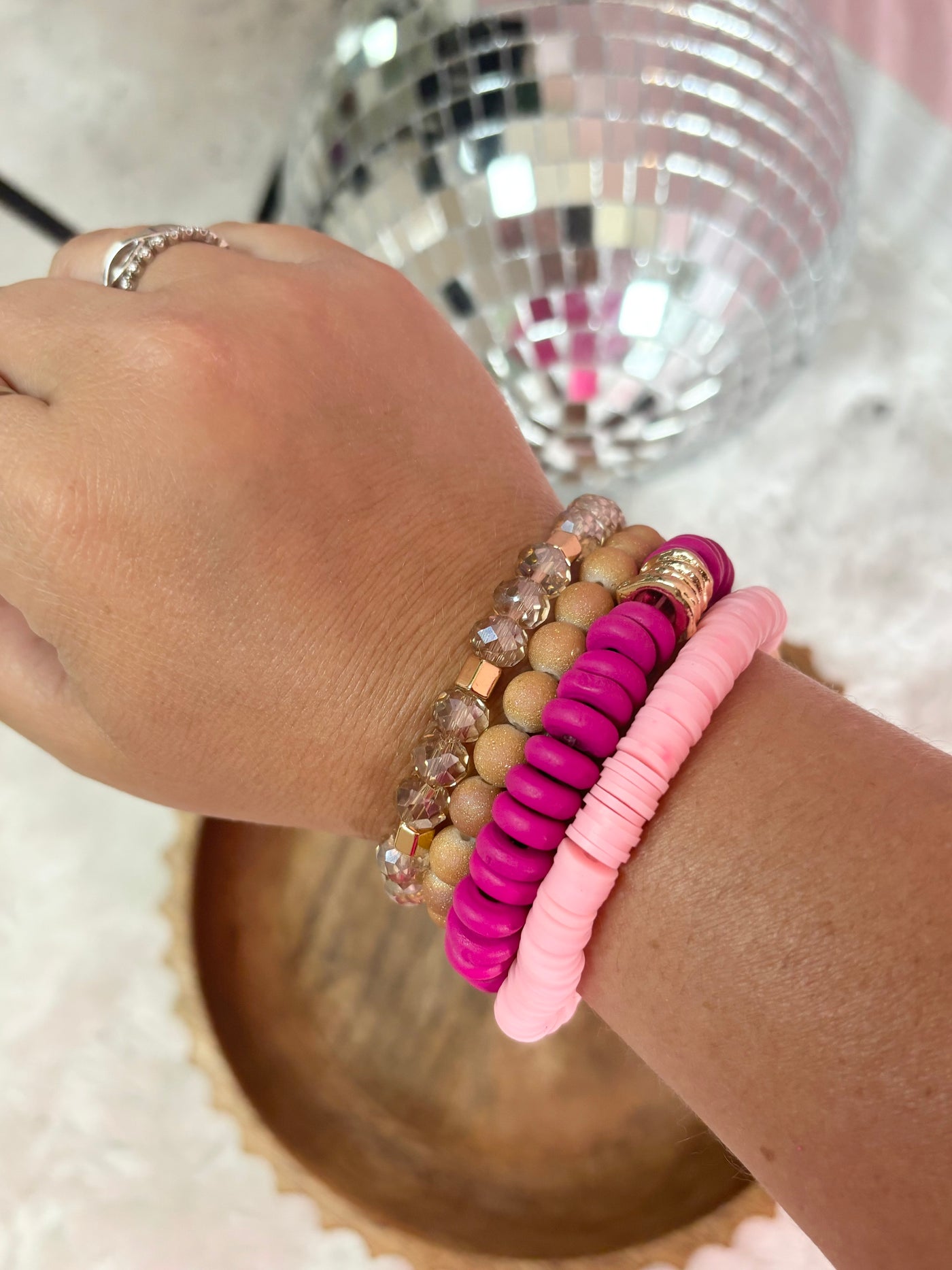 Pink Beaded bracelet stack