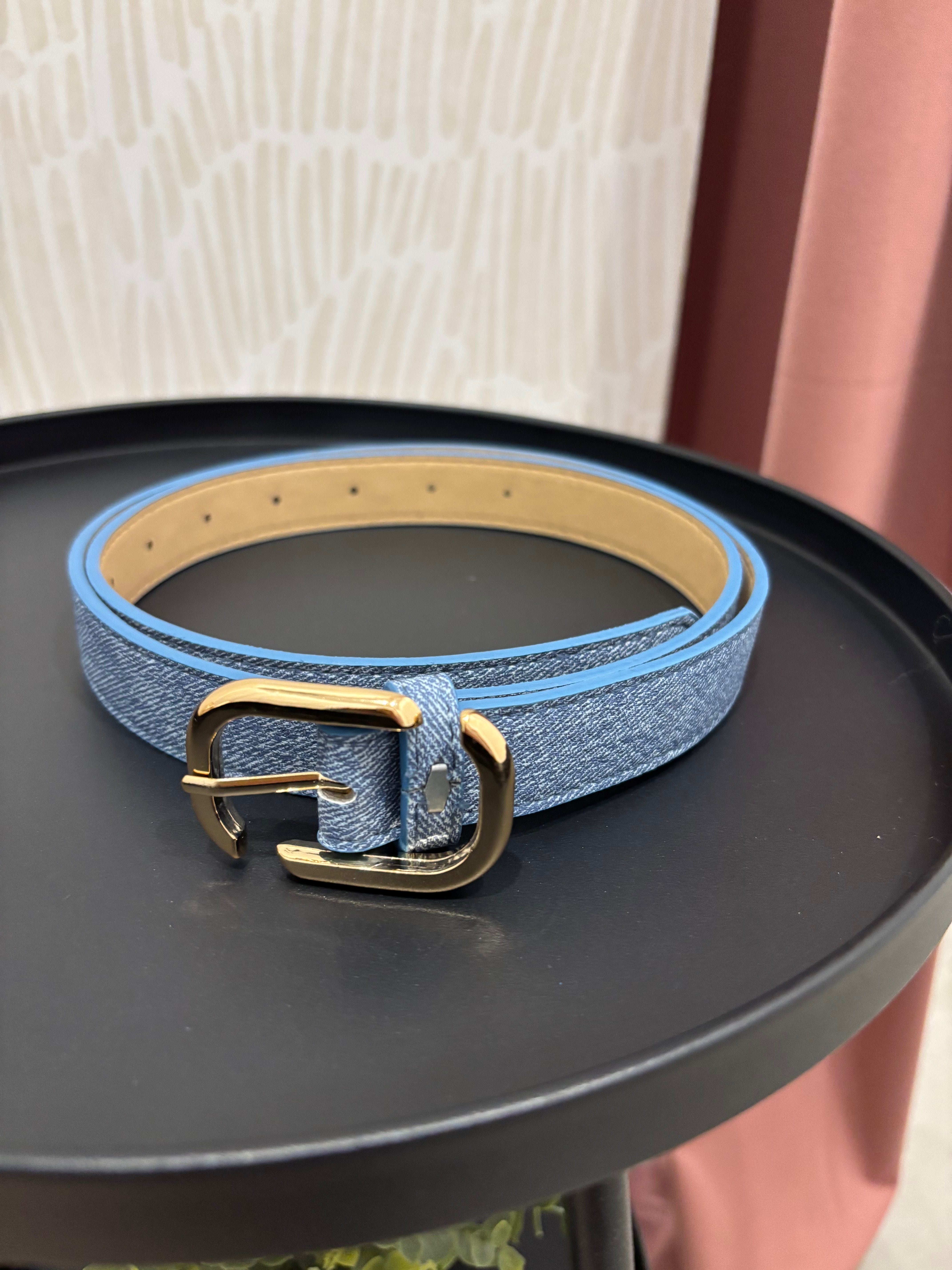 Faux Leather Belt | Denim Blue