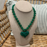 Chunky Beaded Charm Necklace | Green