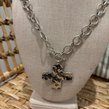 Hammered Cross Toggle Necklace | Silver