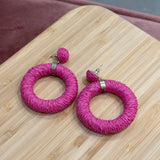 Raffia Wrapped Hoop Earring | Pink