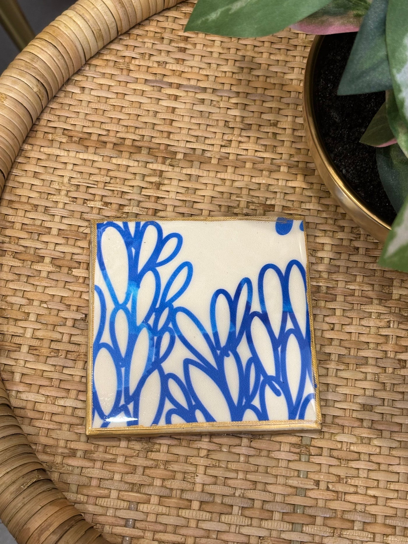 Gold Coaster | Blue Flowers