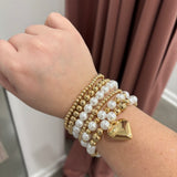 Pearl Beaded Heart Bracelet Set