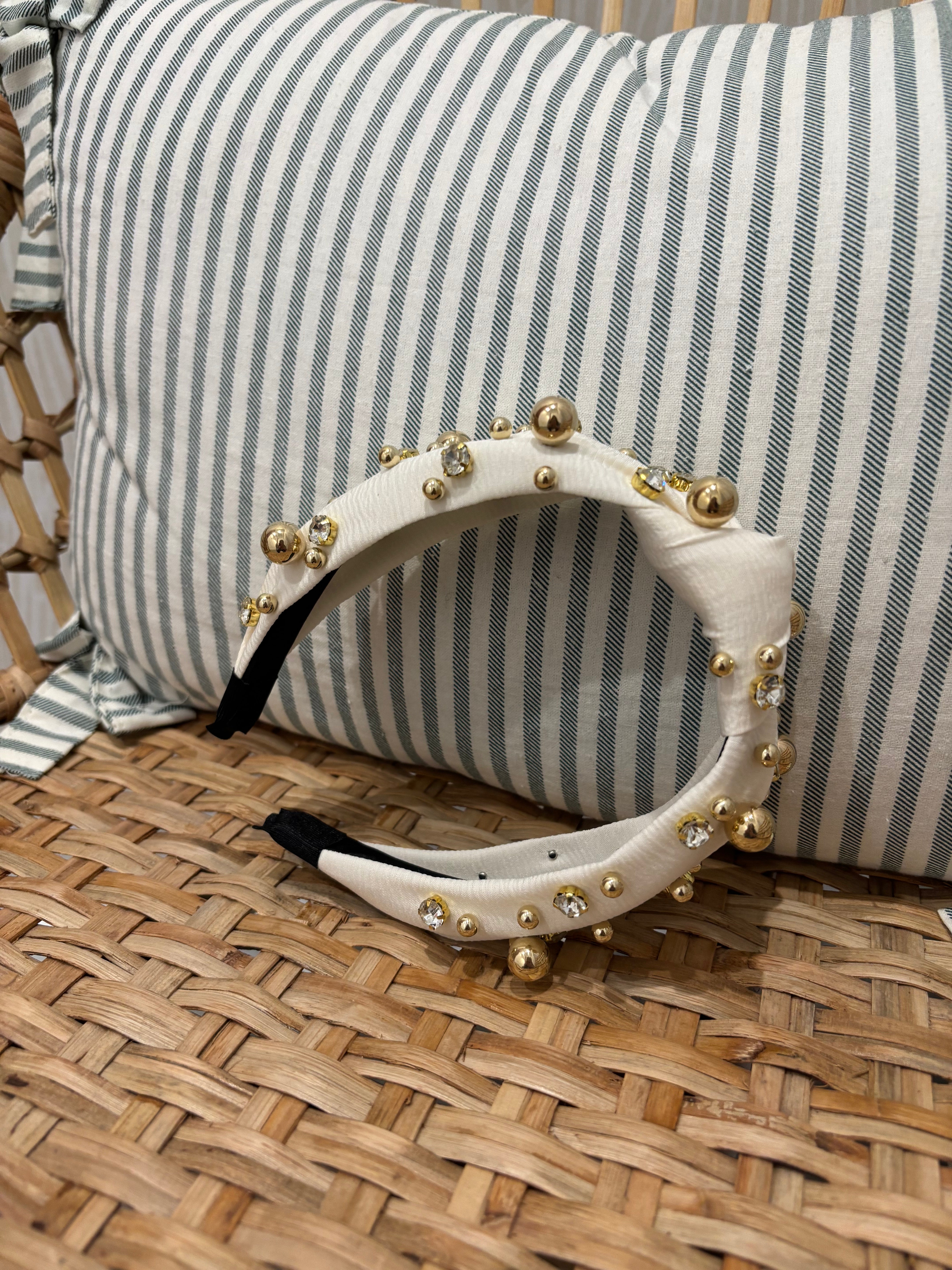 Rhinestone Knot Headband | Off White