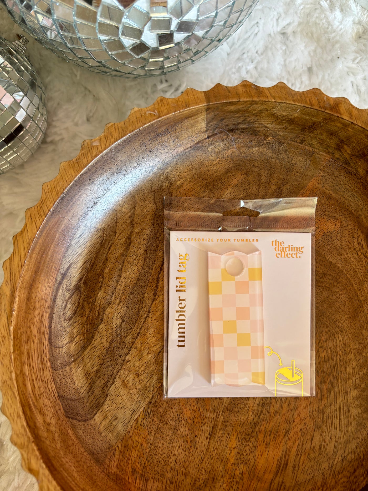 Tumbler Lid Tag | Checkered Peach