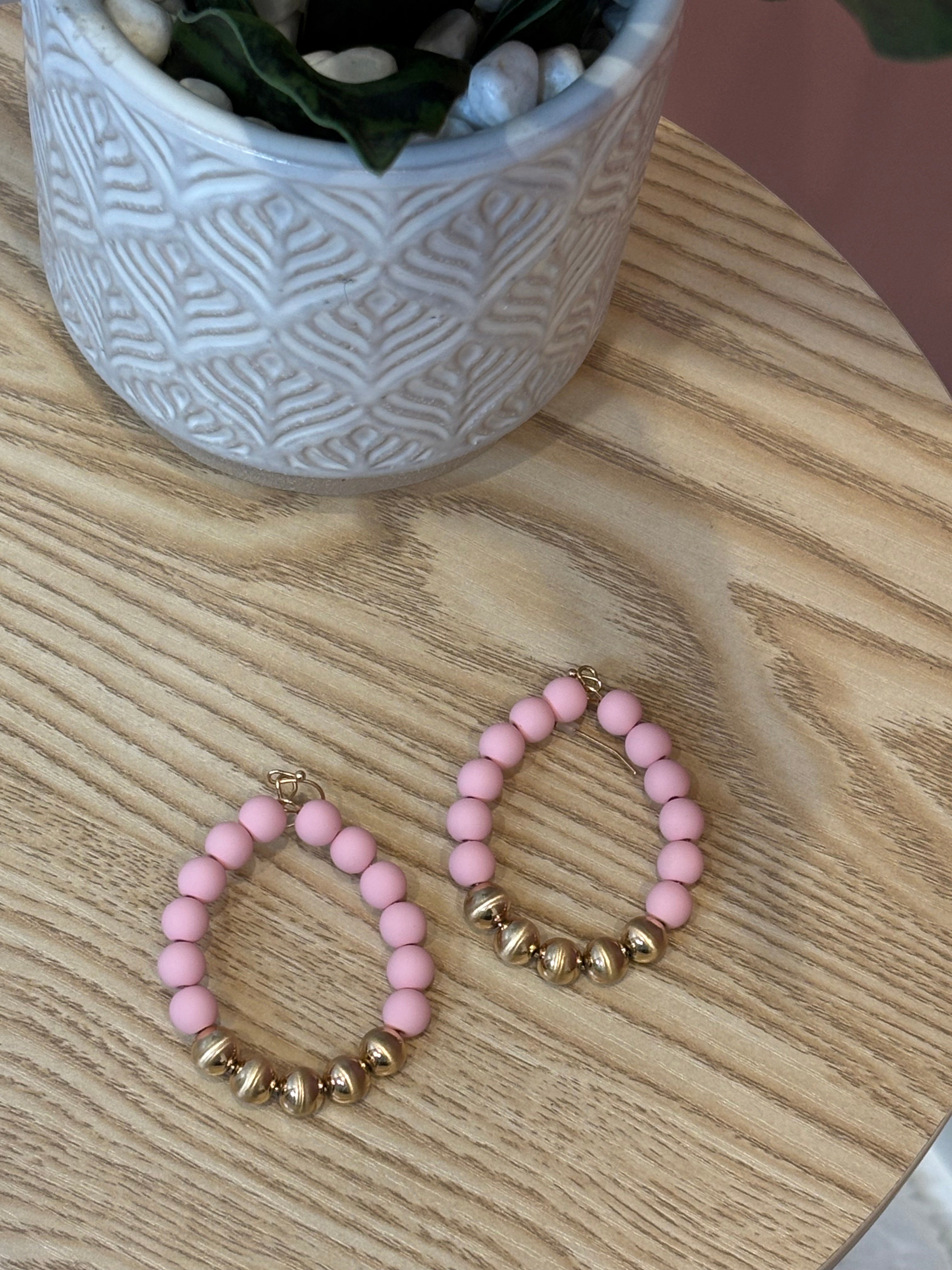 Clay Bead Hoop Earrings | Pink