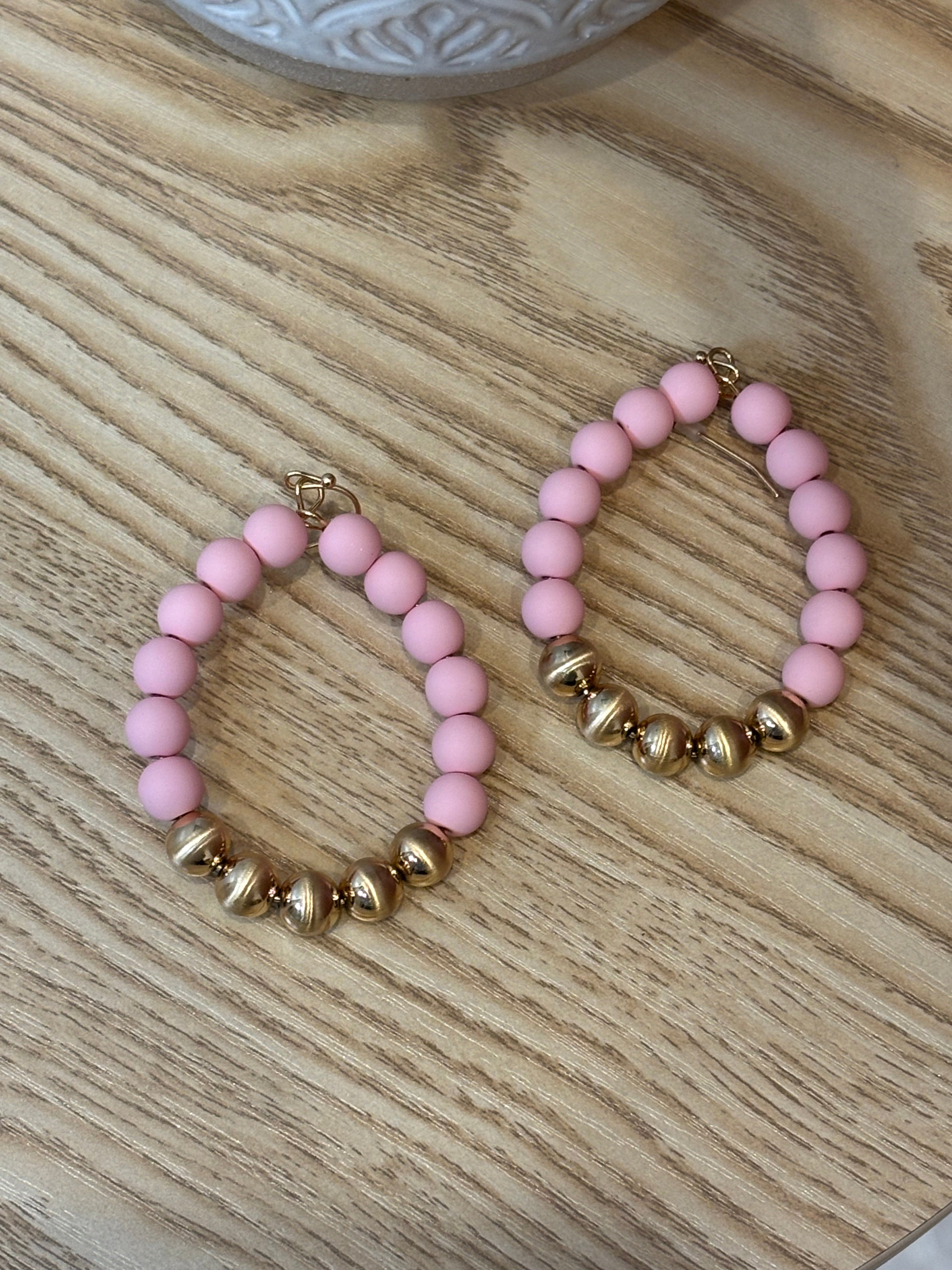Clay Bead Hoop Earrings | Pink