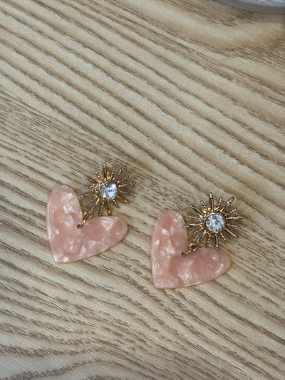 Rhinestone Star Burst Acrylic Heart Drop Earrings