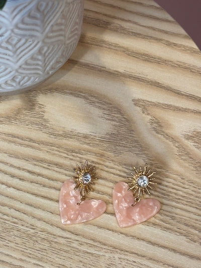 Rhinestone Star Burst Acrylic Heart Drop Earrings