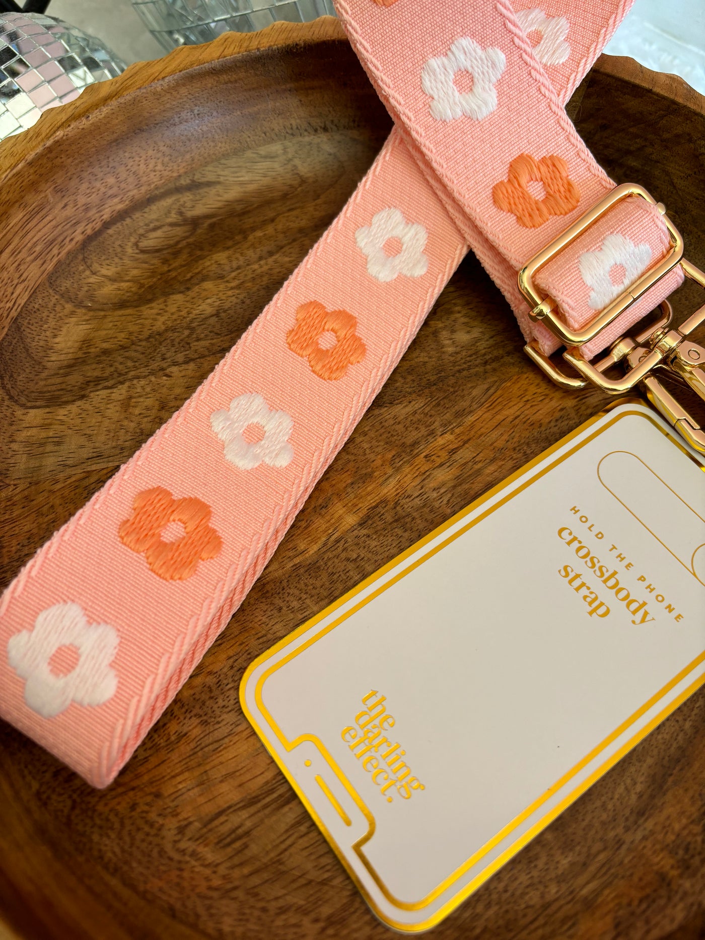 Crossbody strap, pink with flowers