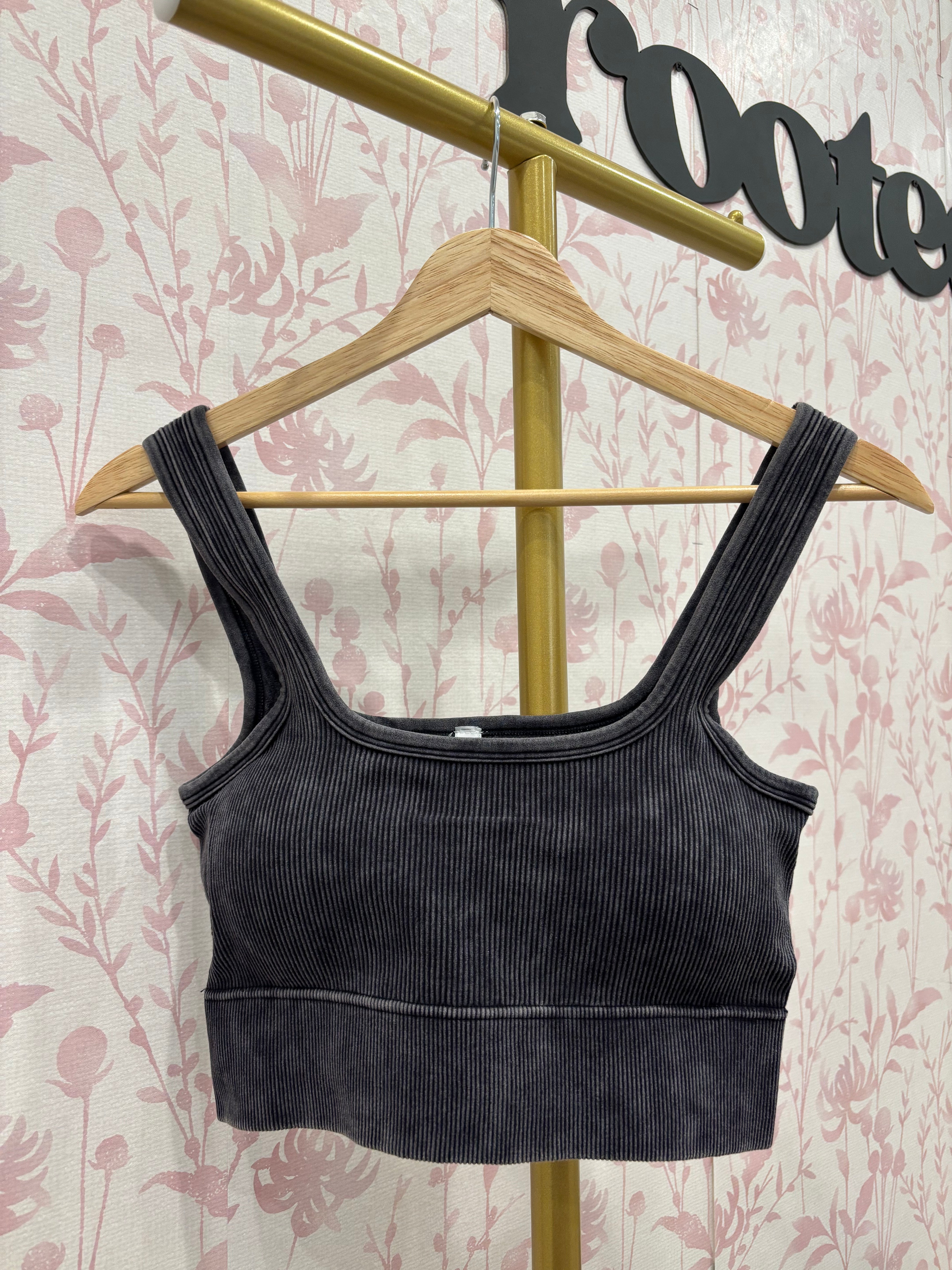 Ribbed Square Seamless Bralette | Ash Black
