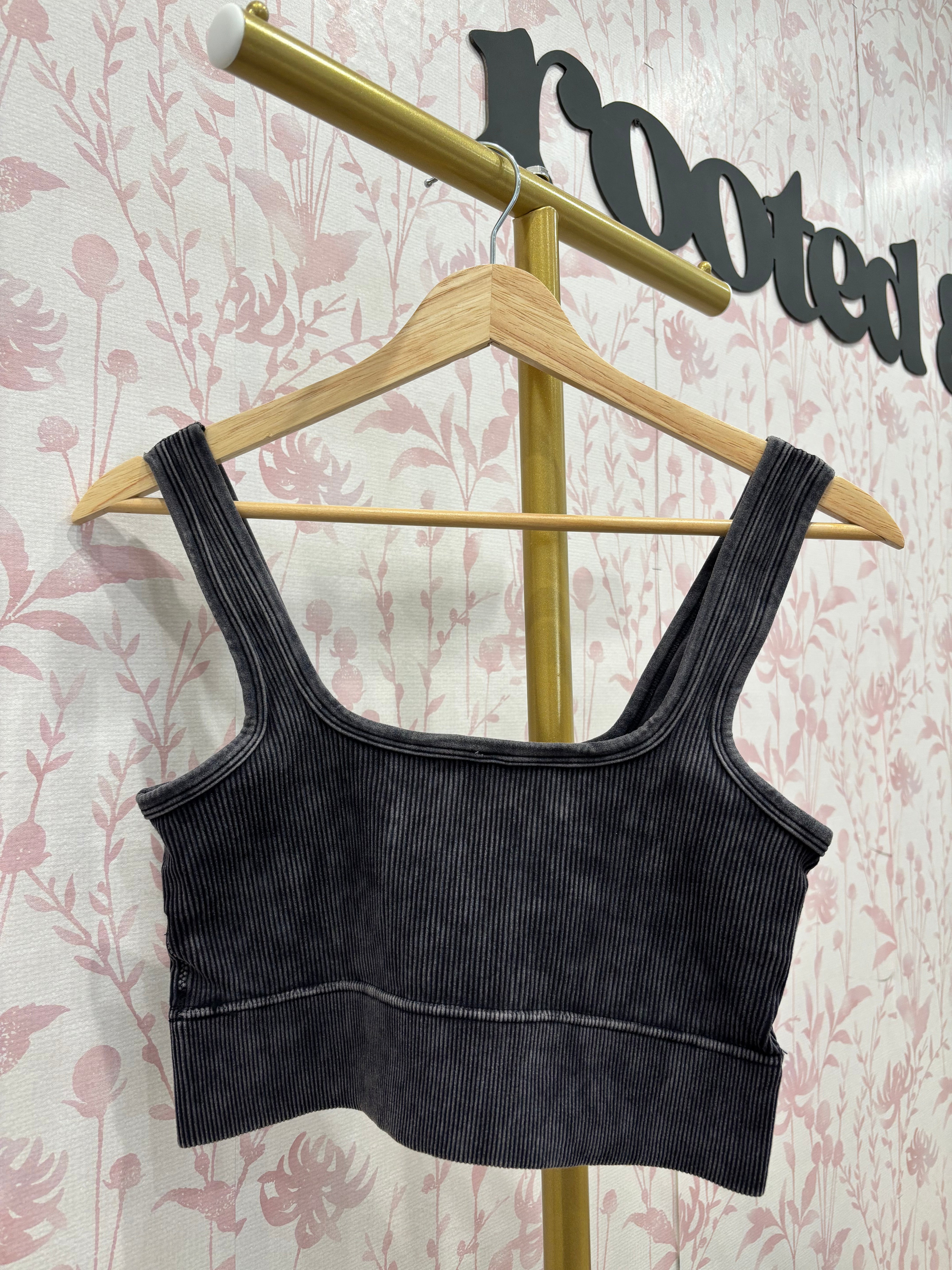 Ribbed Square Seamless Bralette | Ash Black