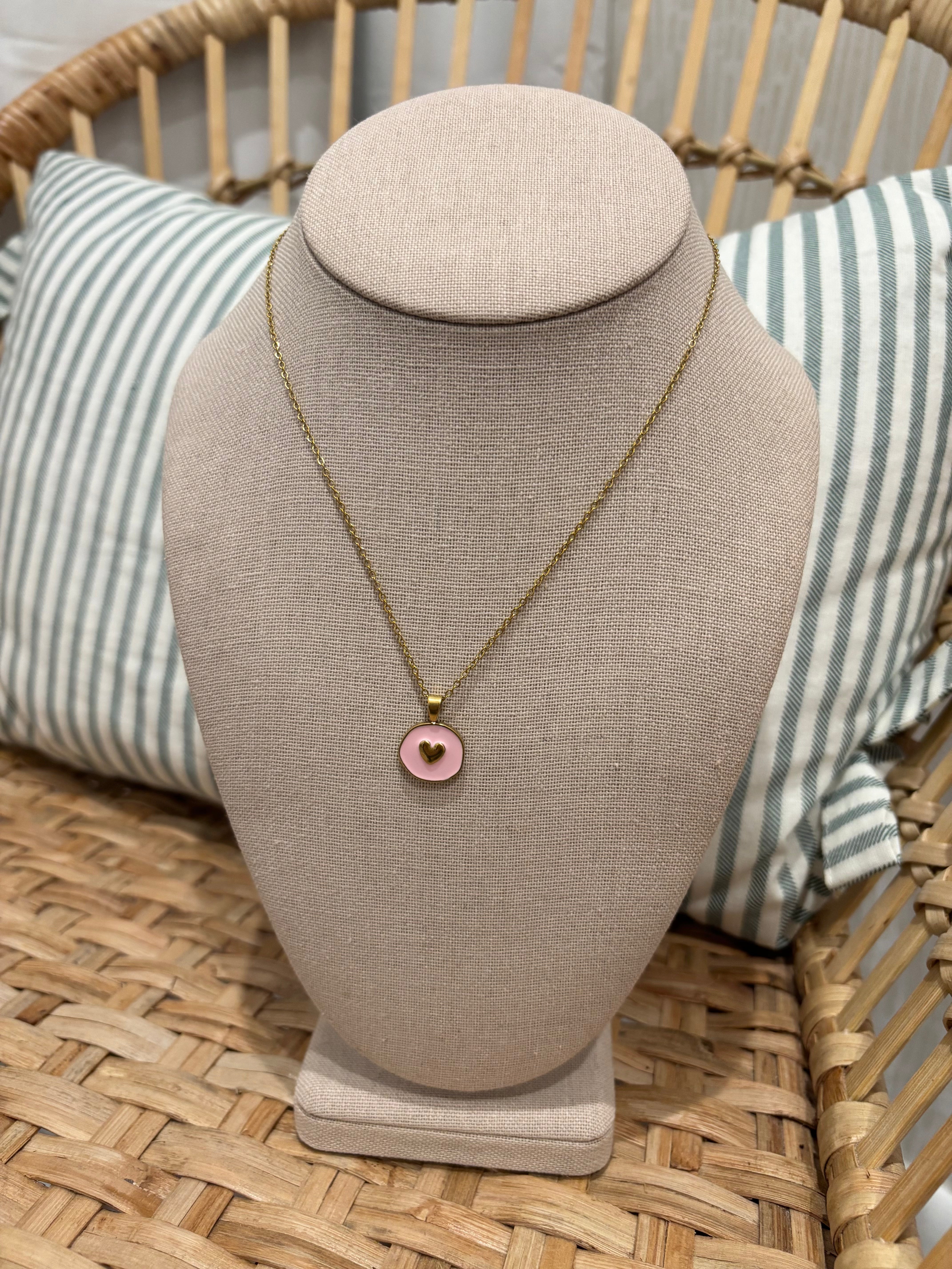 Gold & Pink Heart Necklace