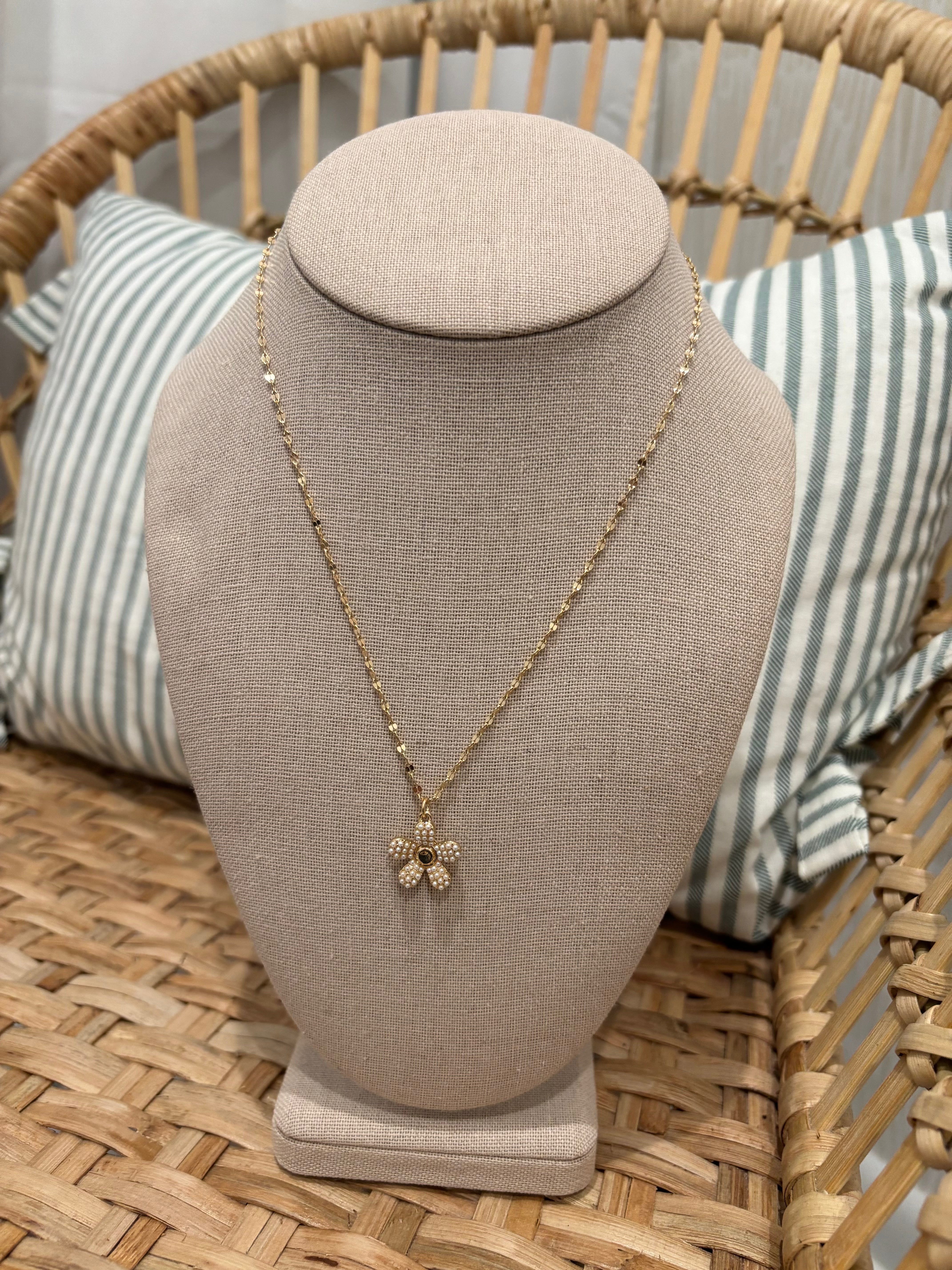 Pearl Flower Charm Necklace