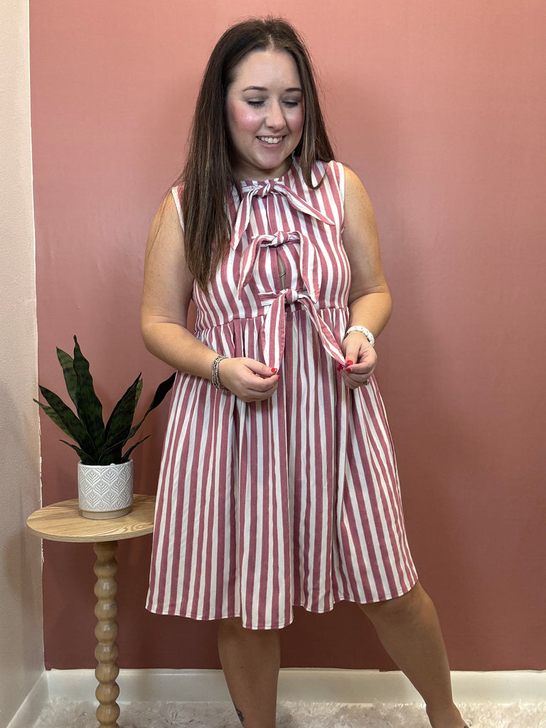 Britney Striped Bow Dress | Rose Pink – Rooted and Free