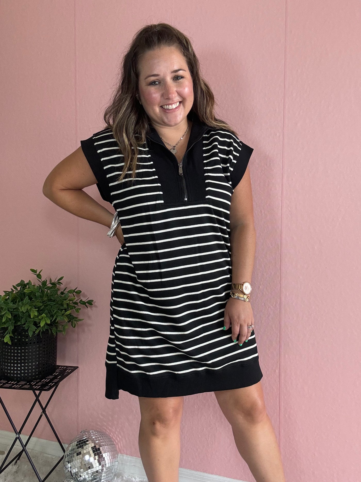 Zip Up Striped Dress