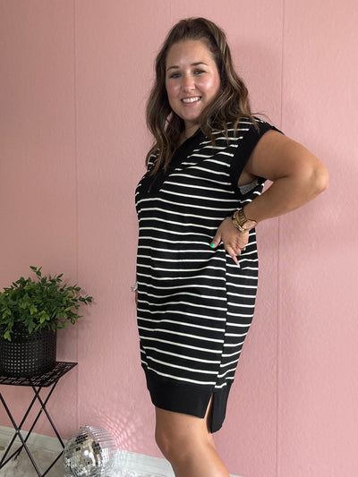 Black and white striped dress