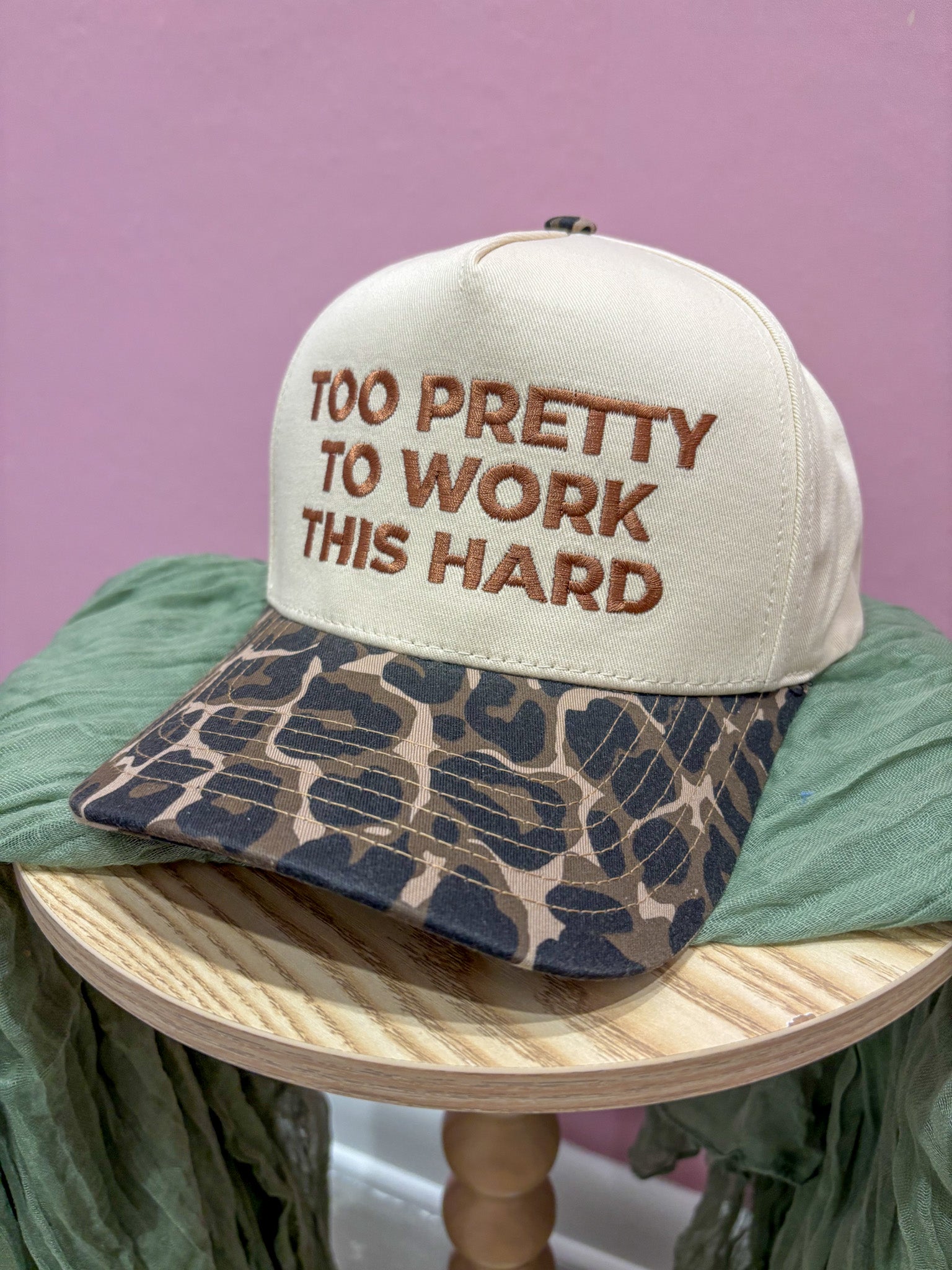 Too Pretty To Work This Hard Embroidered Trucker Hat