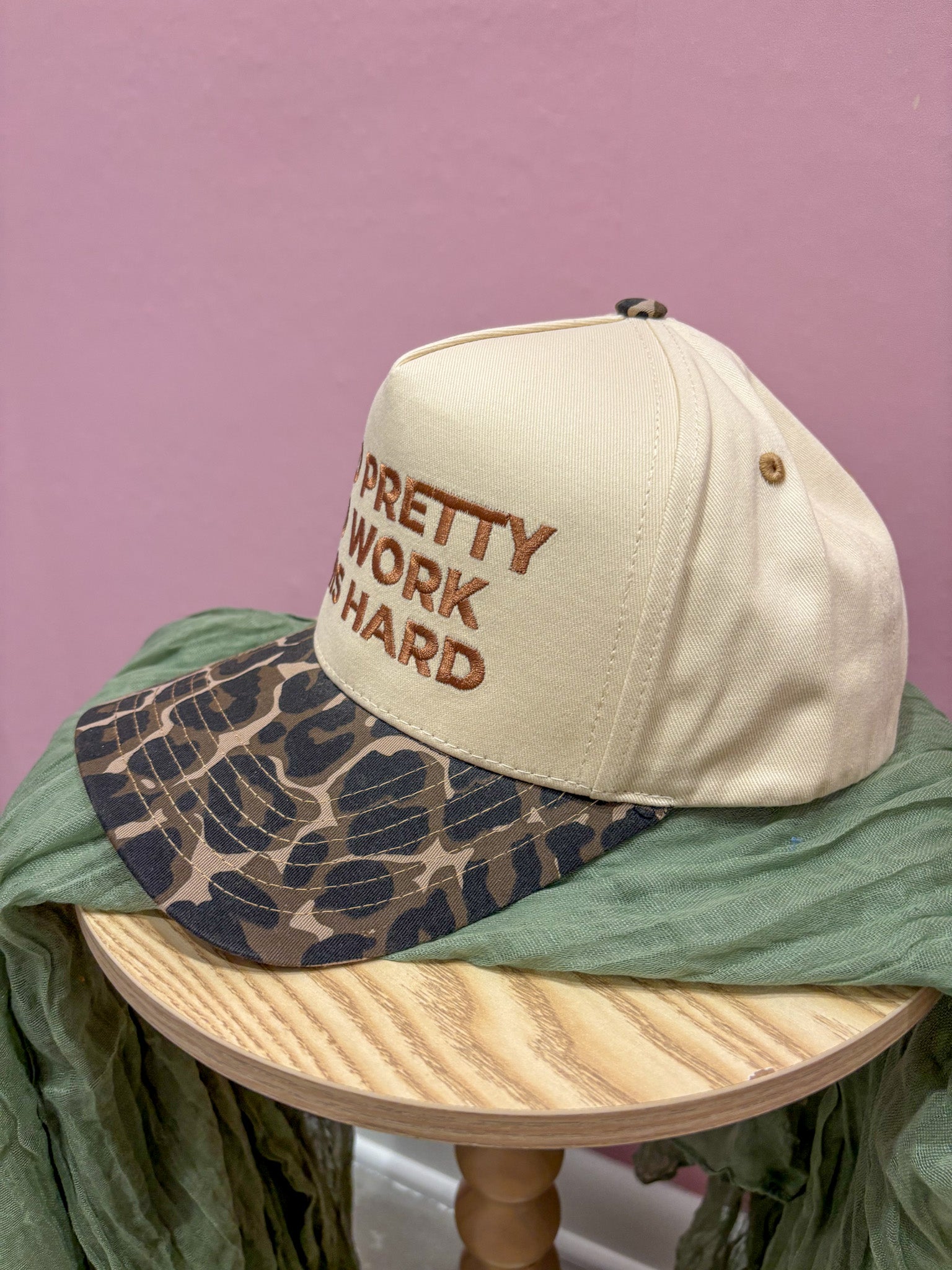 Too Pretty To Work This Hard Embroidered Trucker Hat