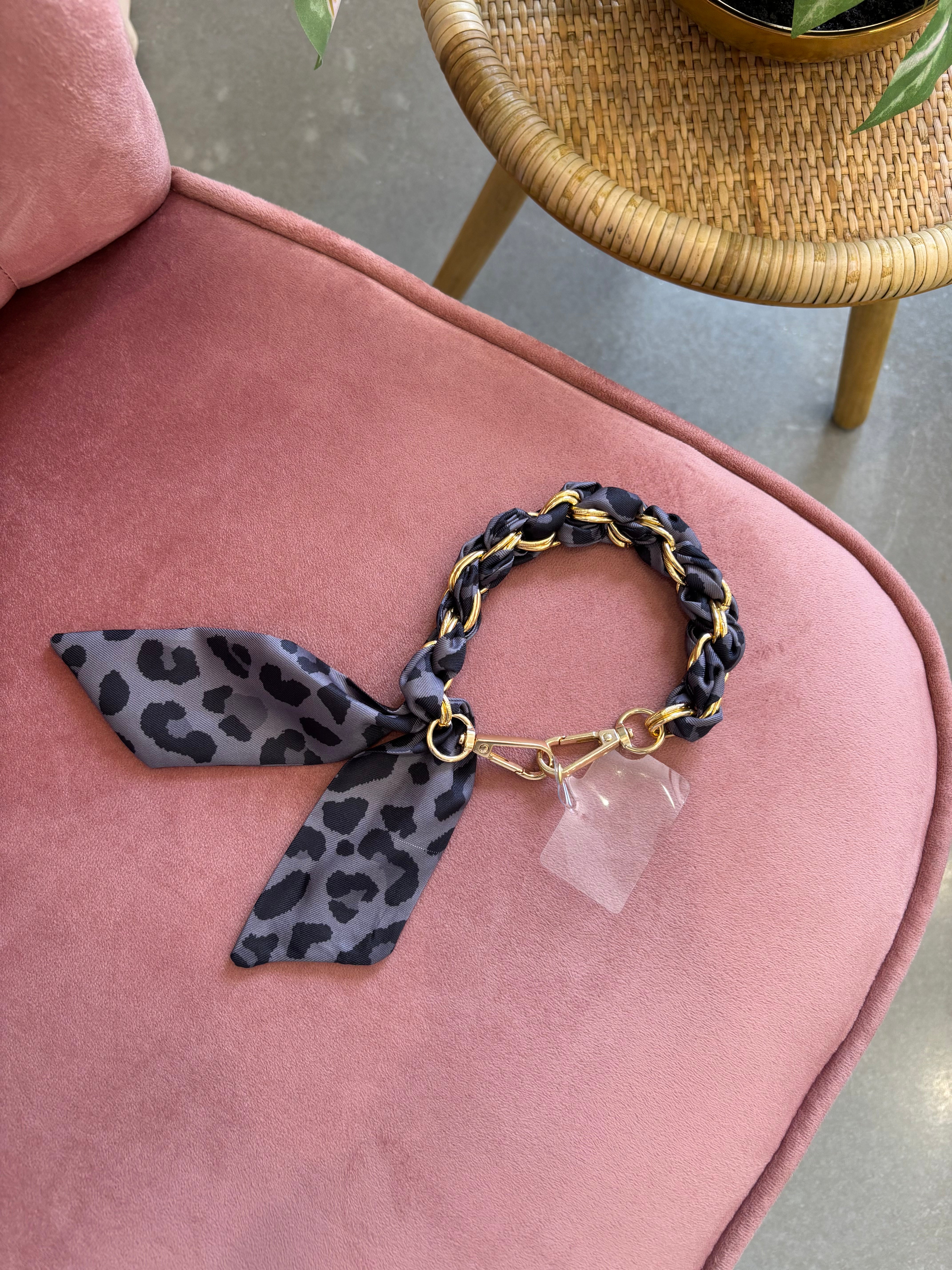 Gold Scarf Purse & Phone Chain | Grey Cheetah