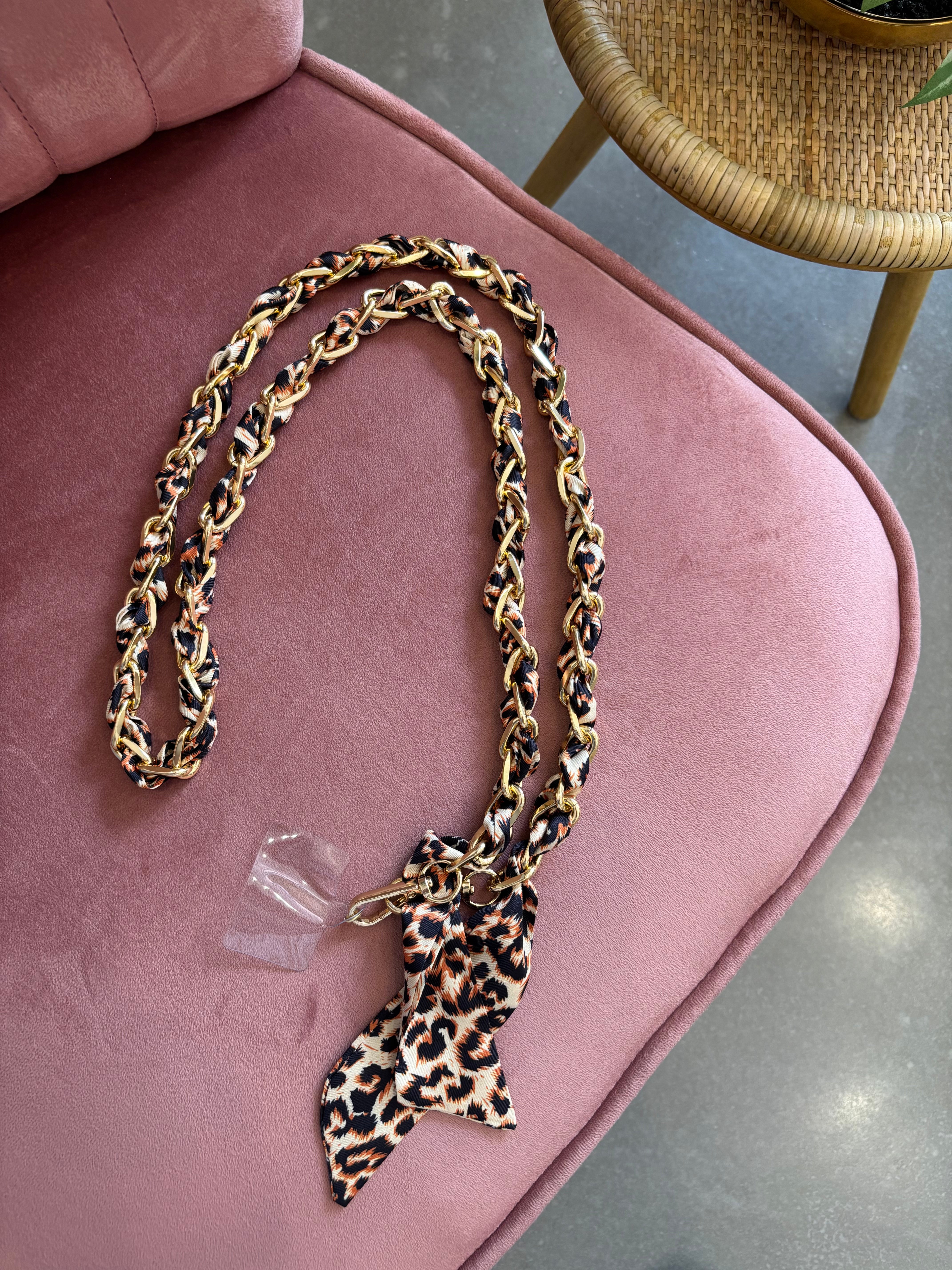 Gold Scarf Knotted Phone Chain | Cheetah Print