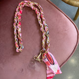 Gold Scarf Knotted Phone Chain | Pink & White