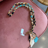 Gold Scarf Knotted Phone Chain | Blue & White
