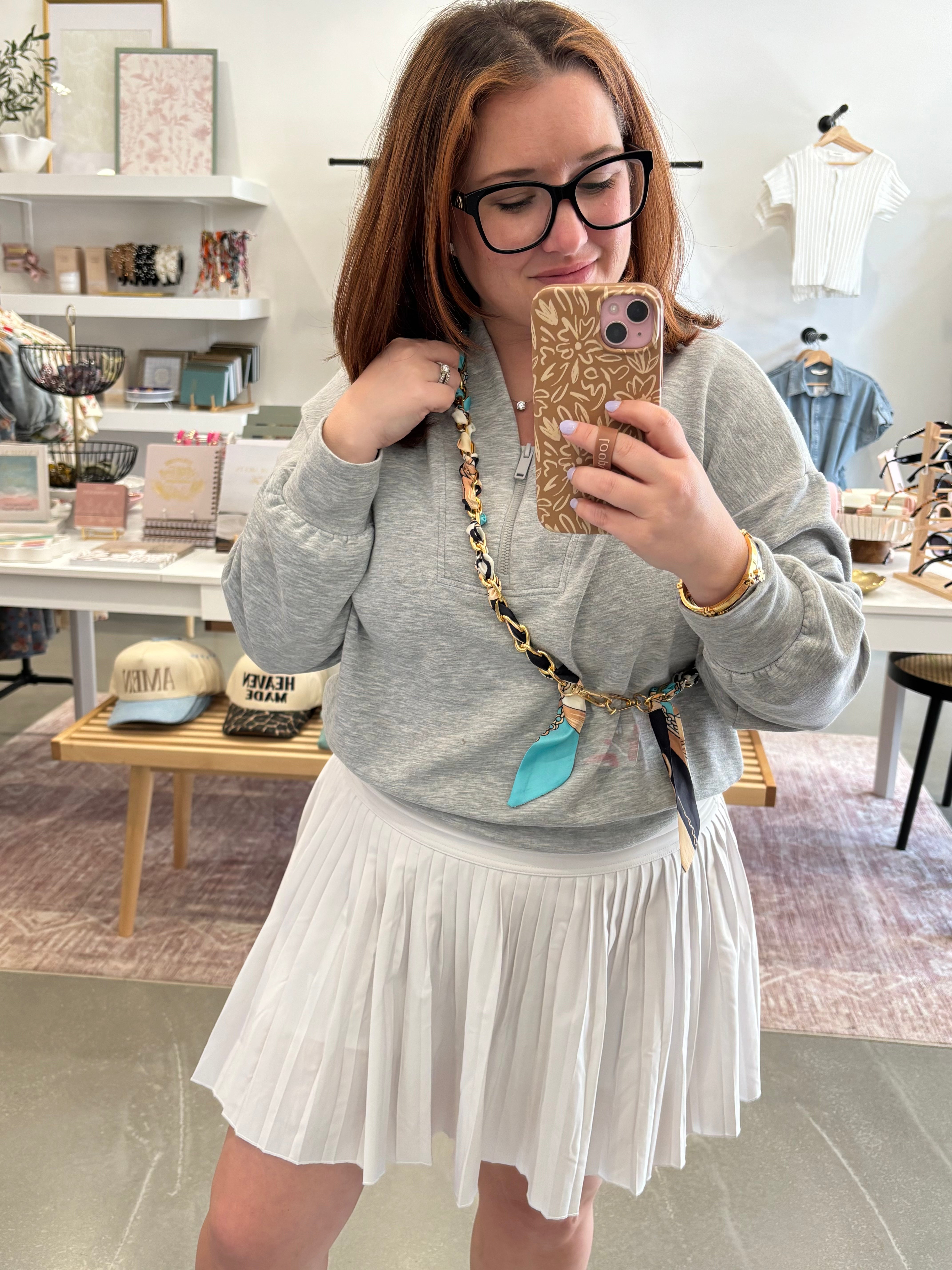 Gold Scarf Knotted Phone Chain | Blue & White