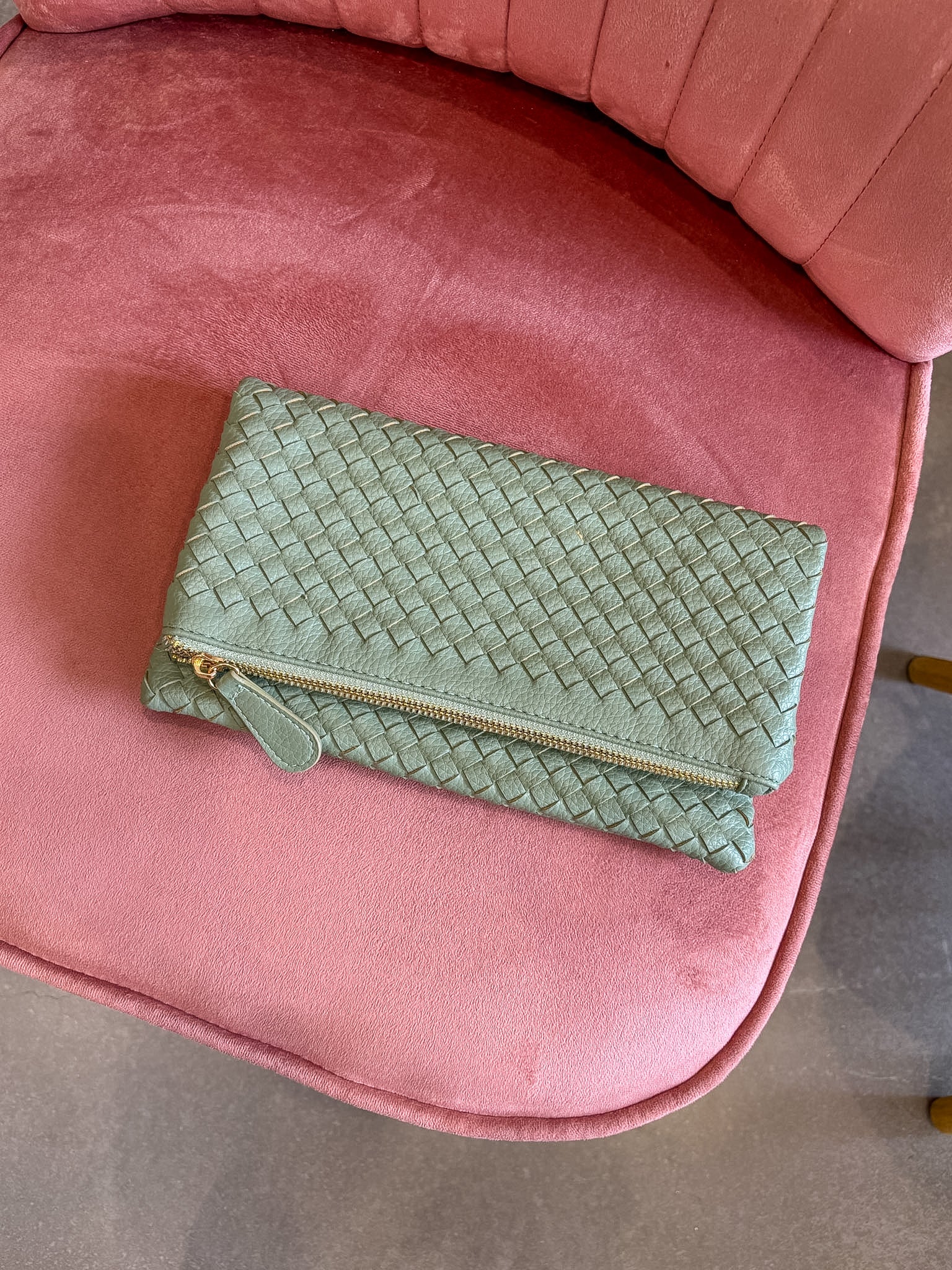 Woven Front Flap Clutch | Sage Green