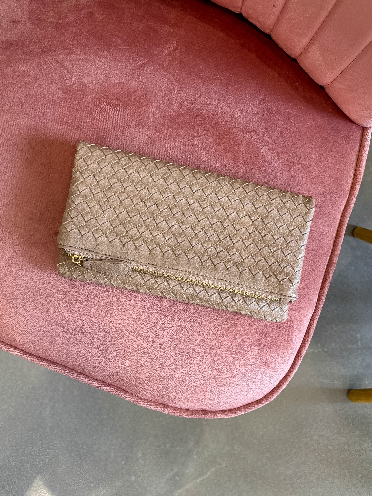 Woven Front Flap Clutch | Stone