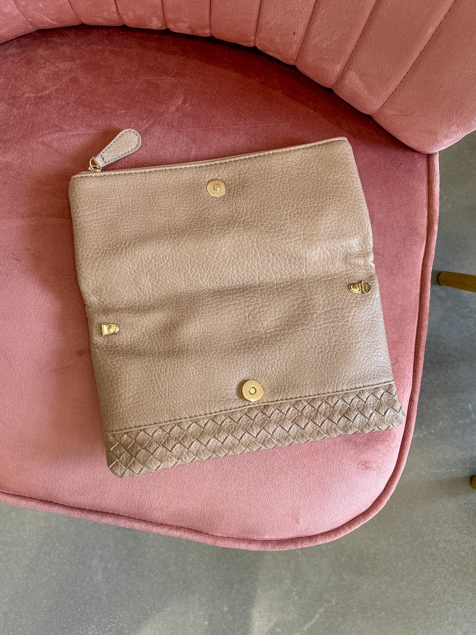 Woven Front Flap Clutch | Stone