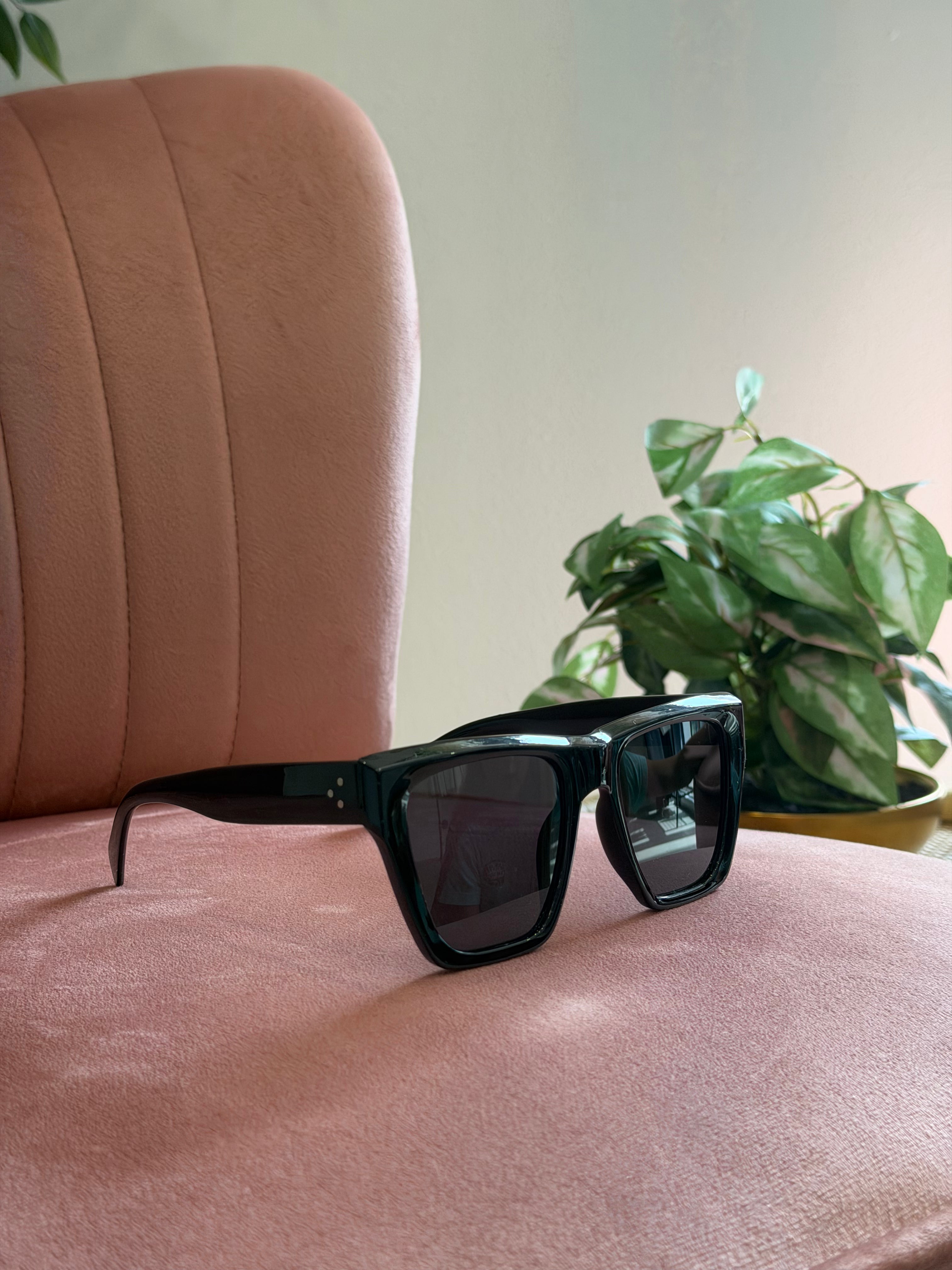 Square Frame Sunglasses | Black with Black Lenses