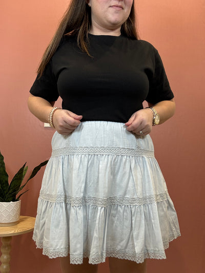 Tiara Tiered Lace Mini Skirt | Powder Blue