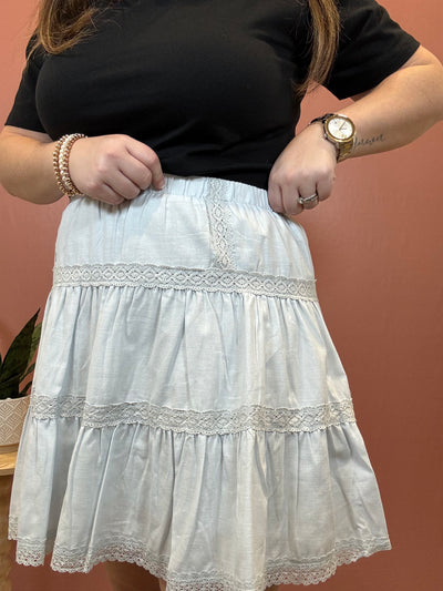 Tiara Tiered Lace Mini Skirt | Powder Blue
