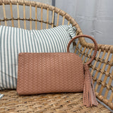Woven Fringe Cuff Handle Clutch Bag | Beige
