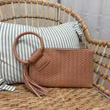 Woven Fringe Cuff Handle Clutch Bag | Beige