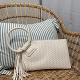 Woven Fringe Cuff Handle Clutch Bag | Ivory