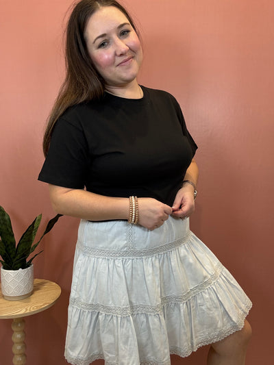 Tiara Tiered Lace Mini Skirt | Powder Blue