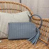 Woven Fringe Cuff Handle Clutch Bag | Blue