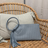 Woven Fringe Cuff Handle Clutch Bag | Blue