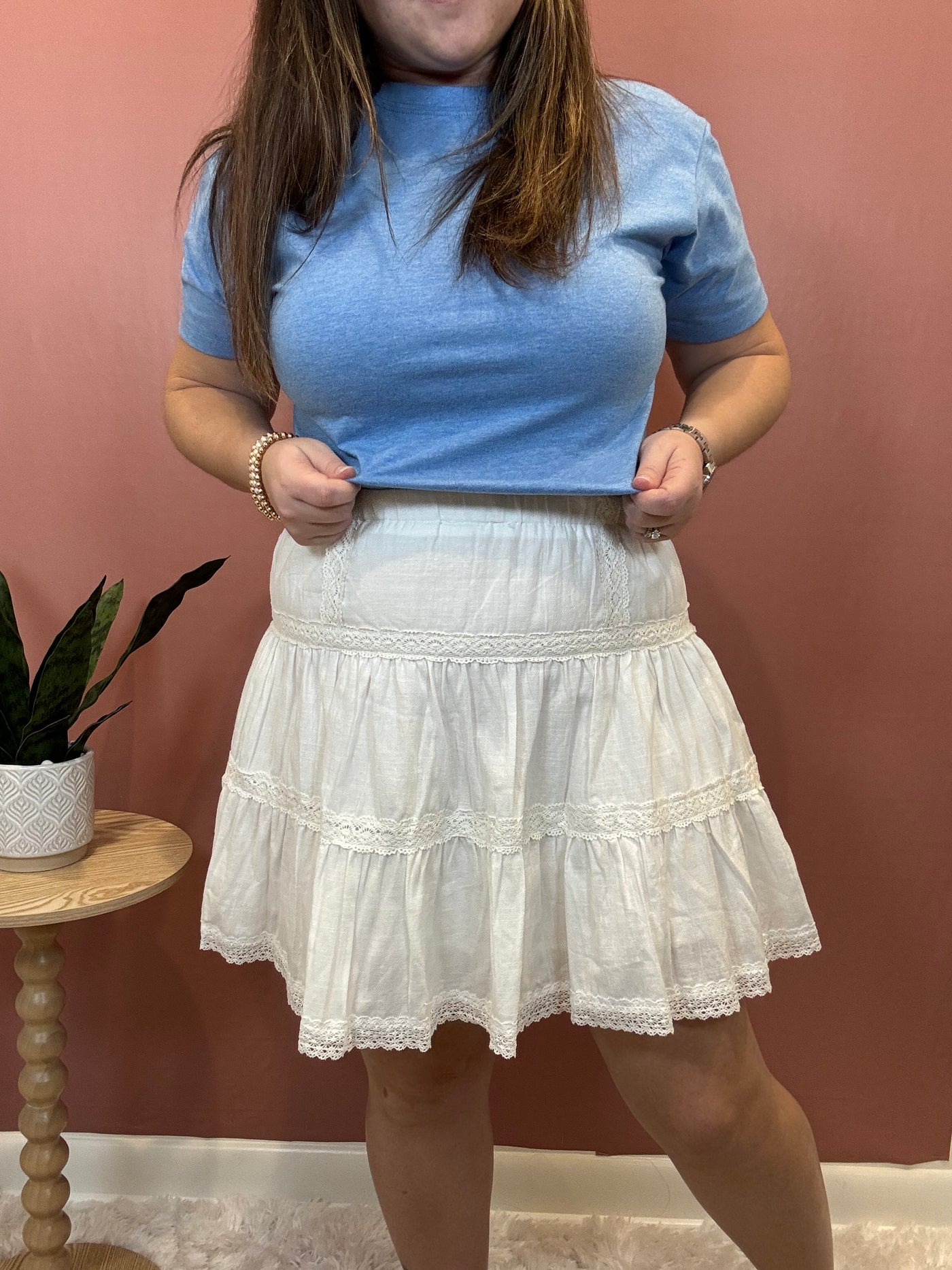 Tiara Tiered Lace Mini Skirt | White